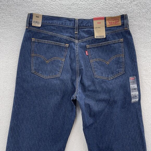 Levi's Low Pro Jeans Women's 32x30 Blue Pinstriped Straight Leg Mid Rise Relaxed - Picture 7 of 11